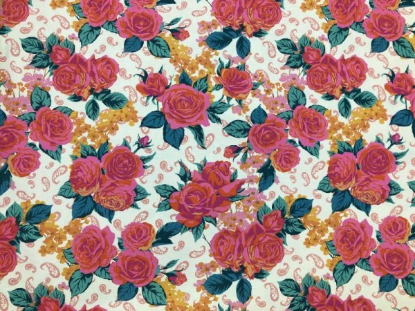 画像1: moda 7383-11PAISLEYROSE　ホワイト (1)